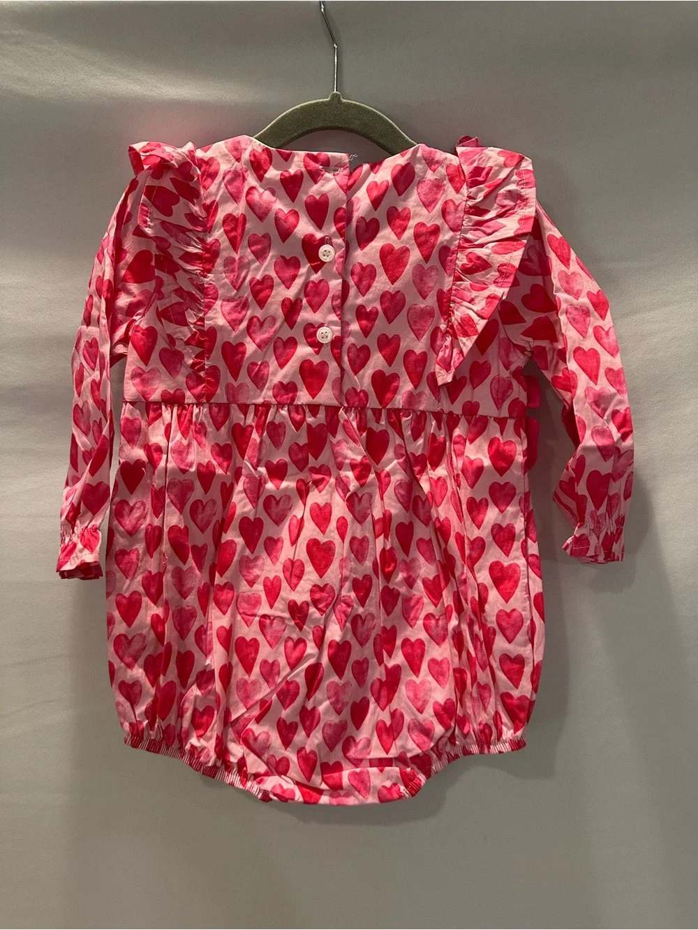 Girls Pink Heart-Print Ruffle One-Piece Bodysuit with Bows